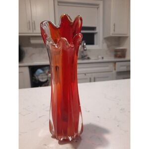 Vintage 9" Swung Vase Orange Red Studio Art